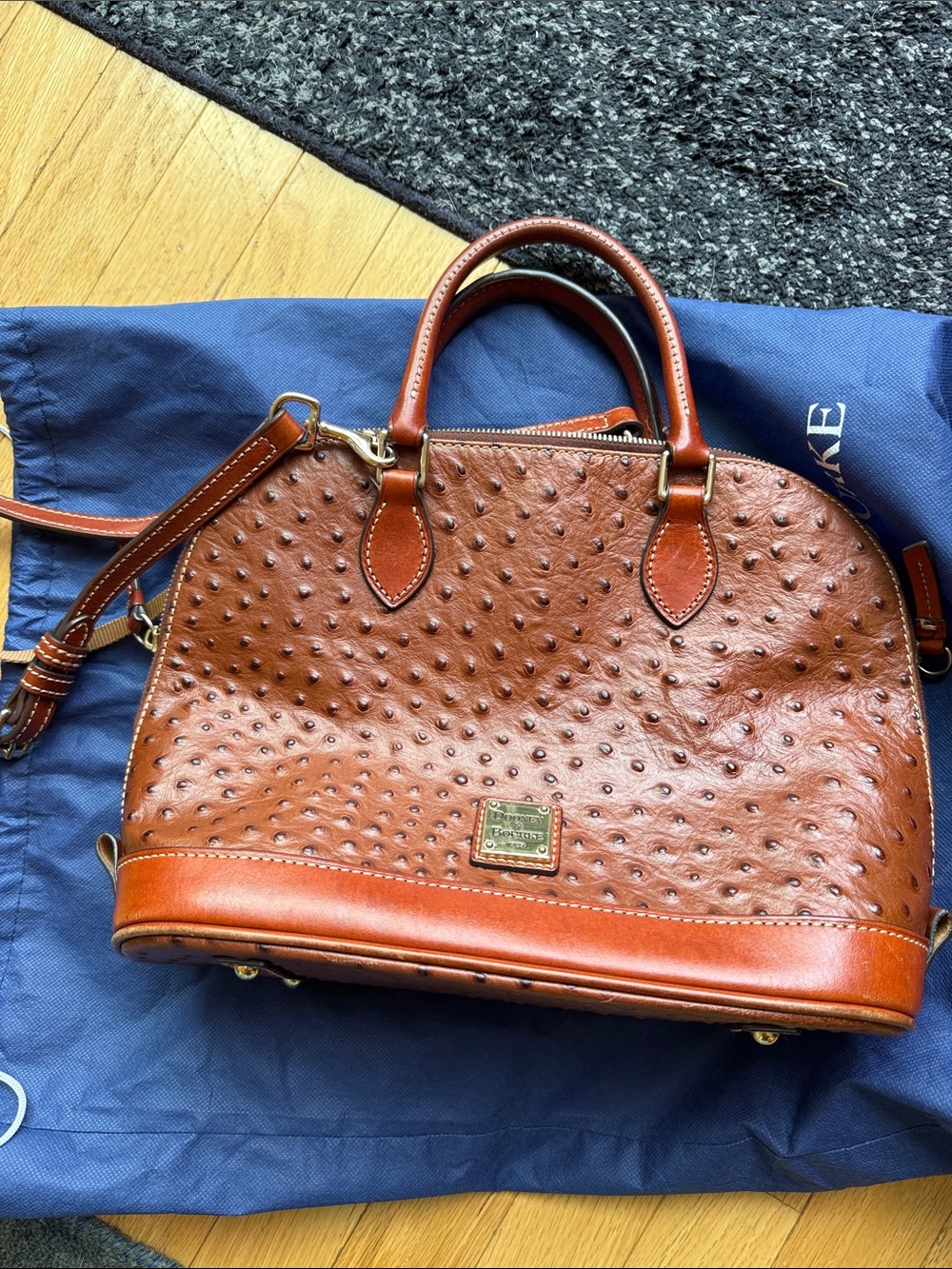 Dooney & Bourke Chestnut Brown Ostrich-Embossed Leather Satchel